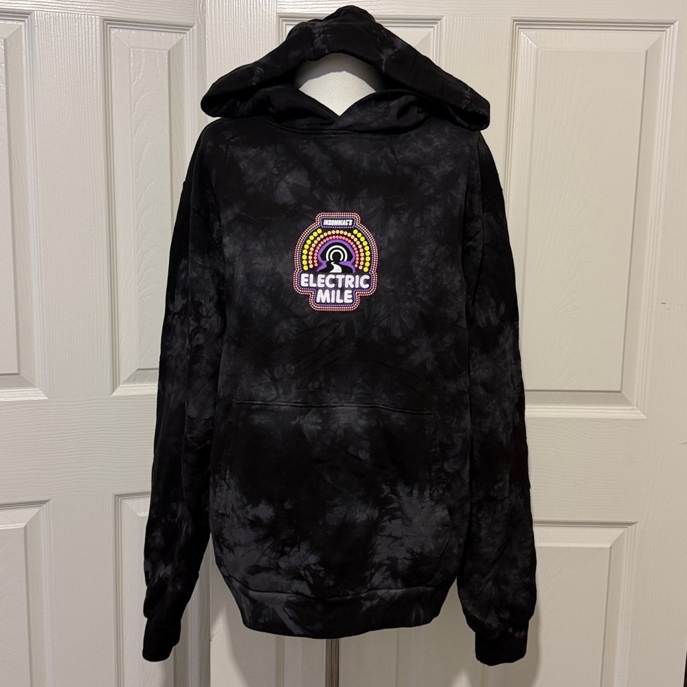 Insomniac Black Tie-Dye Hoodie with 'Electric Mile' Patch Wonderland Raver